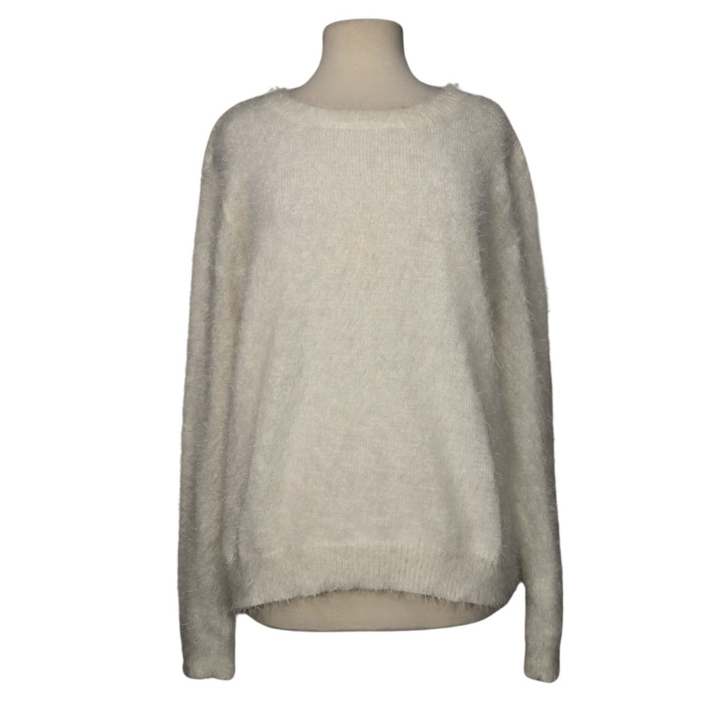 Fuzzy Sweater Knitted Pullover Mudd White Round Neck Women’s Size XXL